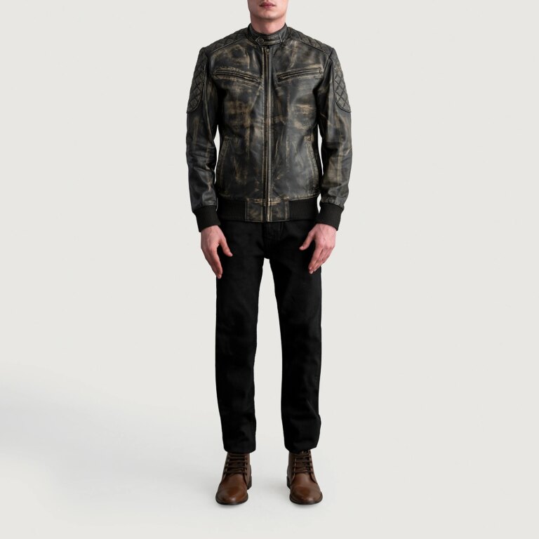 Mens Sven Distressed Brown Leather Bomber Jacket Full Length-2-1724139030565